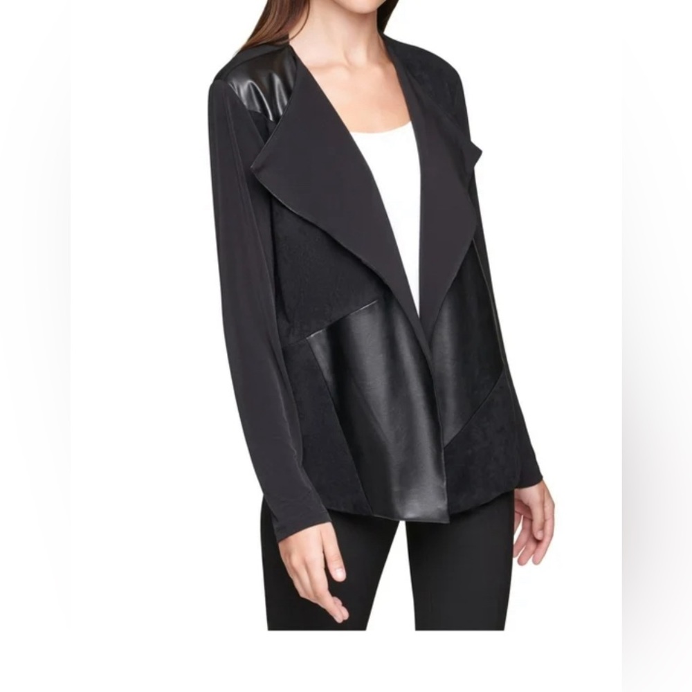 CALVIN KLEIN Womens Black Faux Leather Evening Jacket Plus size 1X gorge…